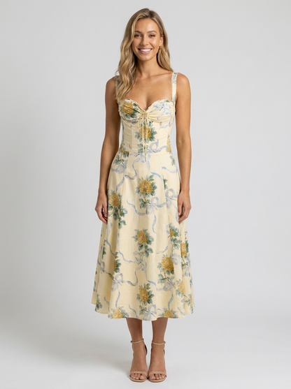 Kiara Floral Backless Maxi Dress - Lemon Meadow