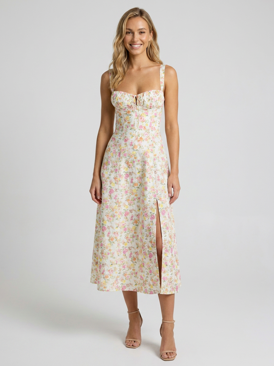 Kiara Floral Backless Maxi Dress - Ivory Blossom