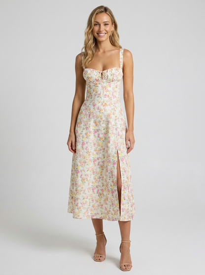 Kiara Floral Backless Maxi Dress - Ivory Blossom