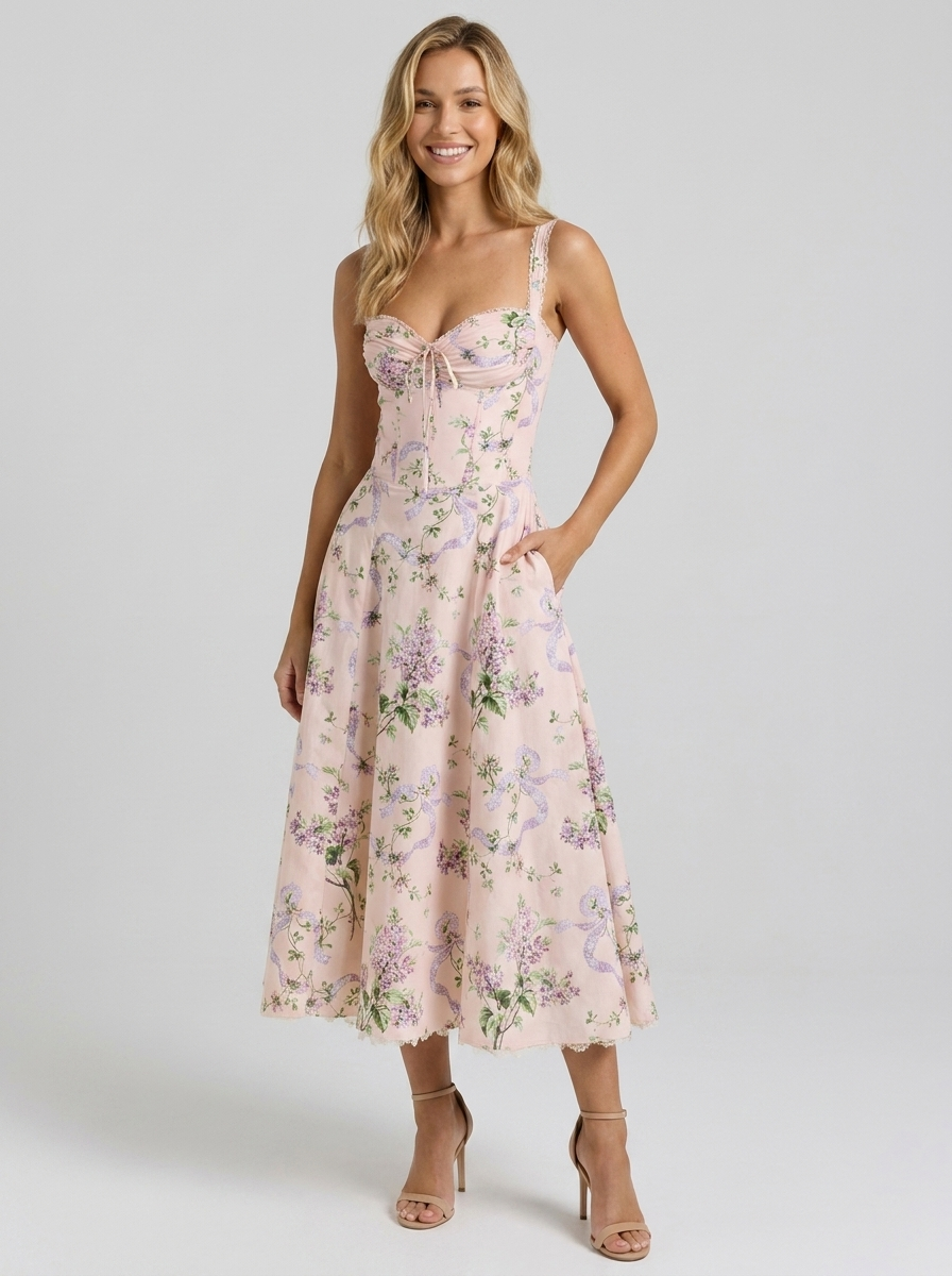 Kiara Floral Backless Maxi Dress - Blush Pink Bloom