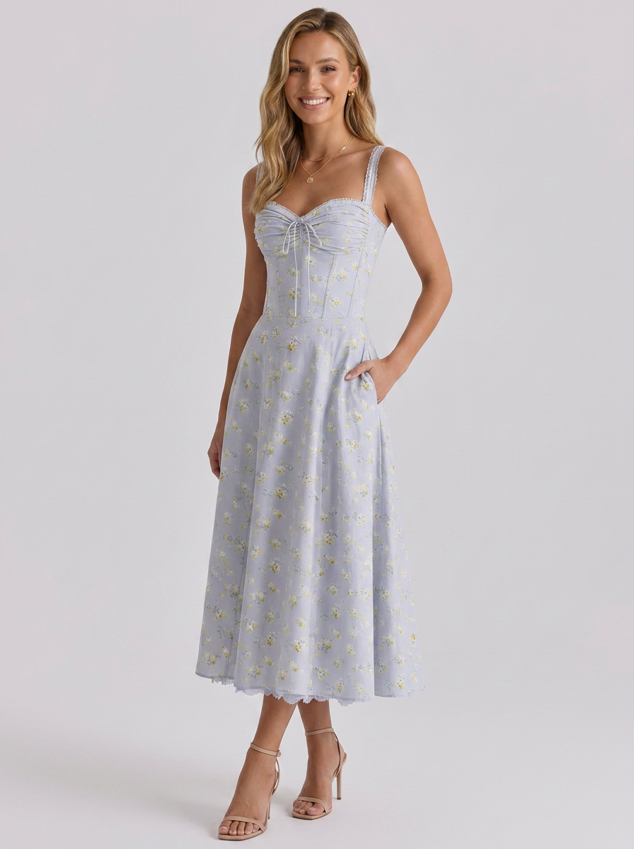Kiara Floral Backless Maxi Dress - Blue