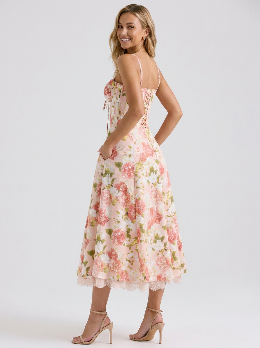 Kiara Floral Backless Maxi Dress - Coral Rose