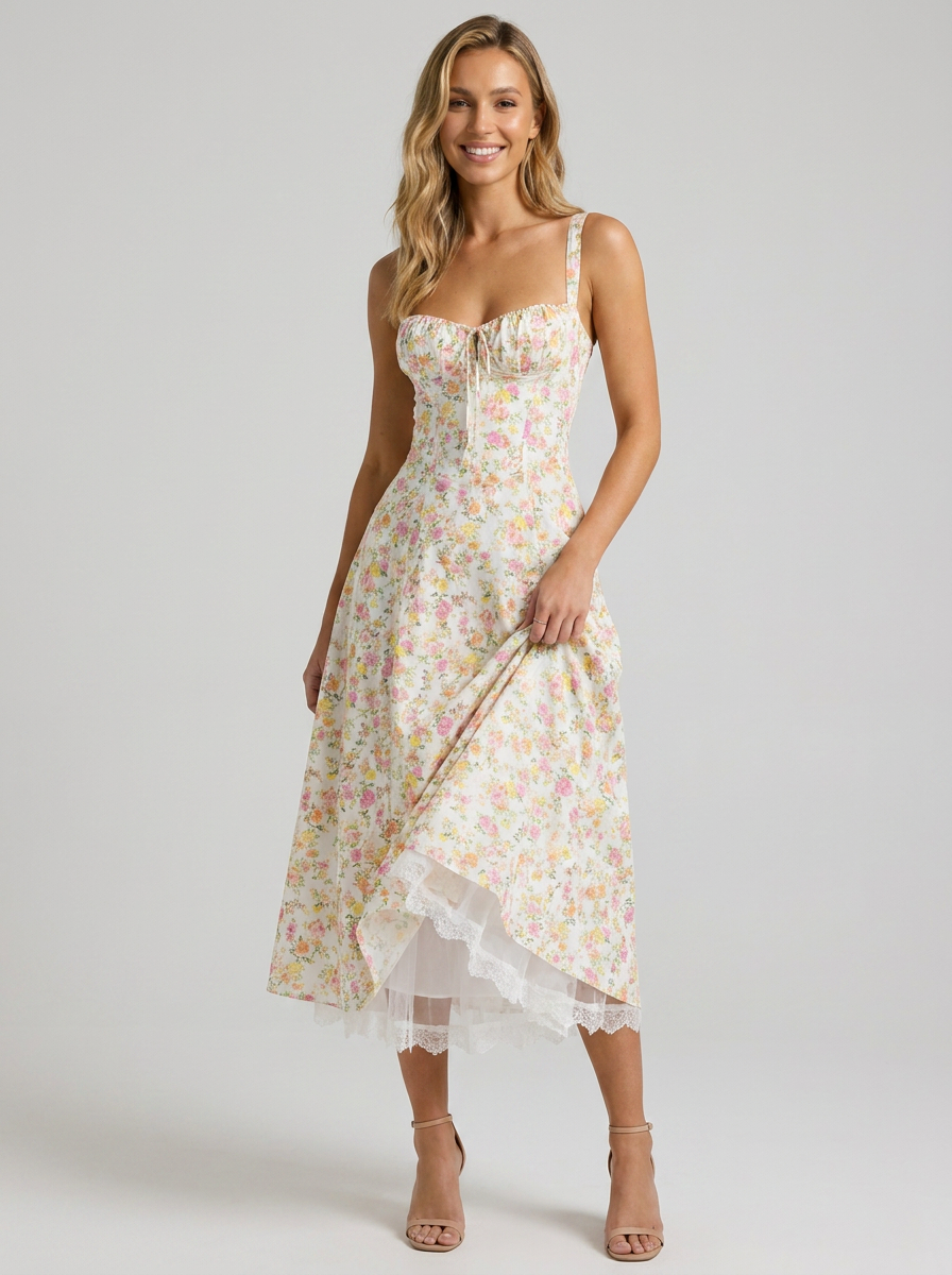 Kiara Floral Backless Maxi Dress - Ivory Blossom
