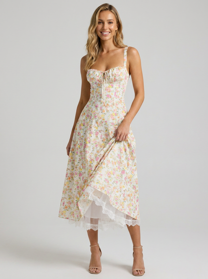 Kiara Floral Backless Maxi Dress - Ivory Blossom