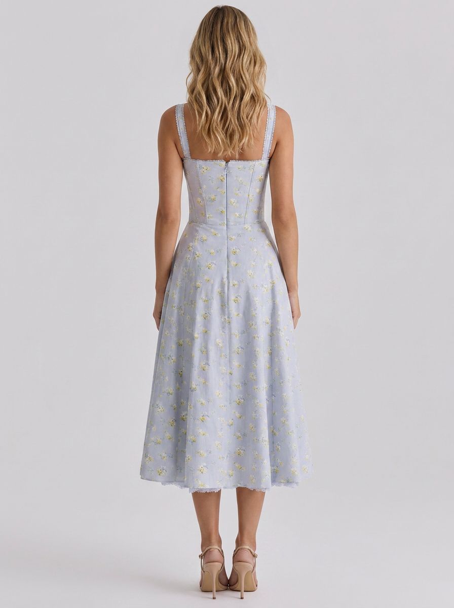 Kiara Floral Backless Maxi Dress - Blue