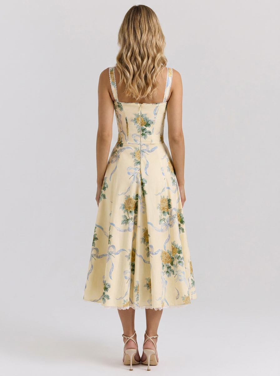 Kiara Floral Backless Maxi Dress - Lemon Meadow