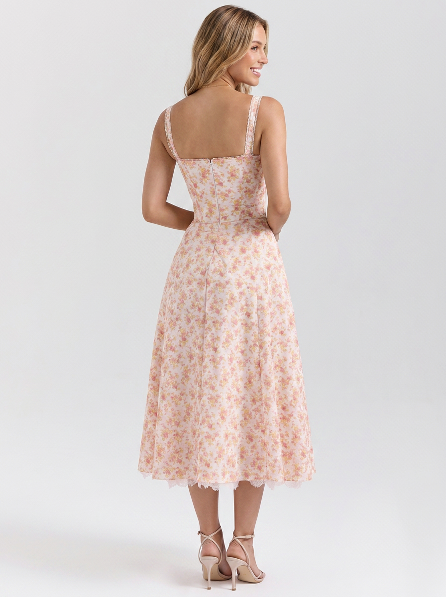 Kiara Floral Backless Maxi Dress - Peach Garden