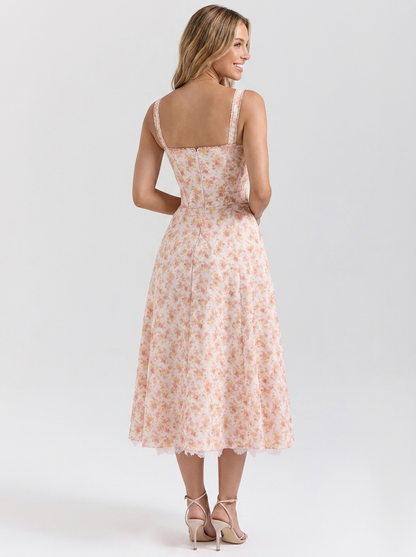 Kiara Floral Backless Maxi Dress - Peach Garden