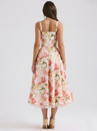 Kiara Floral Backless Maxi Dress - Coral Rose