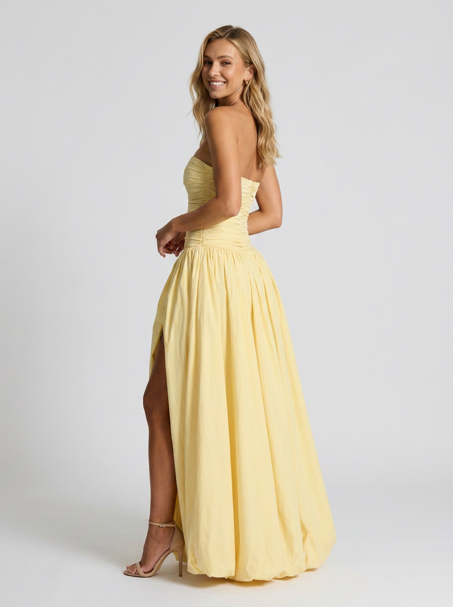 Sienna Pleated Strapless Maxi Dress - Lemon