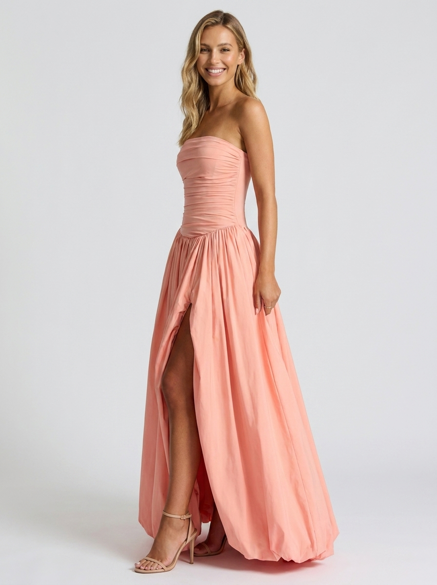 Sienna Pleated Strapless Maxi Dress - Pink