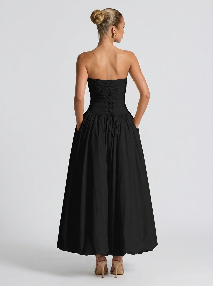 Sienna Pleated Strapless Maxi Dress - Black