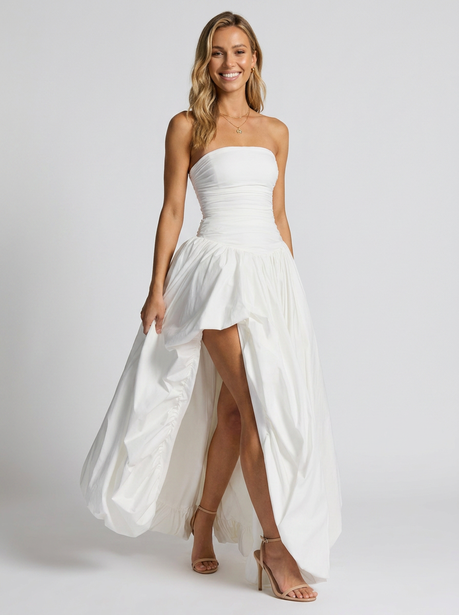 Sienna Pleated Strapless Maxi Dress - White
