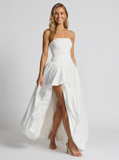 Sienna Pleated Strapless Maxi Dress - White