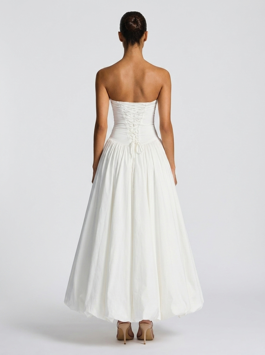 Sienna Pleated Strapless Maxi Dress - White