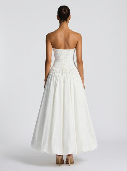Sienna Pleated Strapless Maxi Dress - White