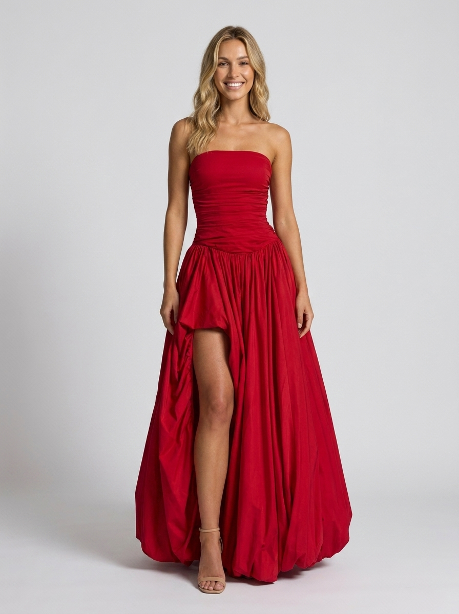 Sienna Pleated Strapless Maxi Dress - Red