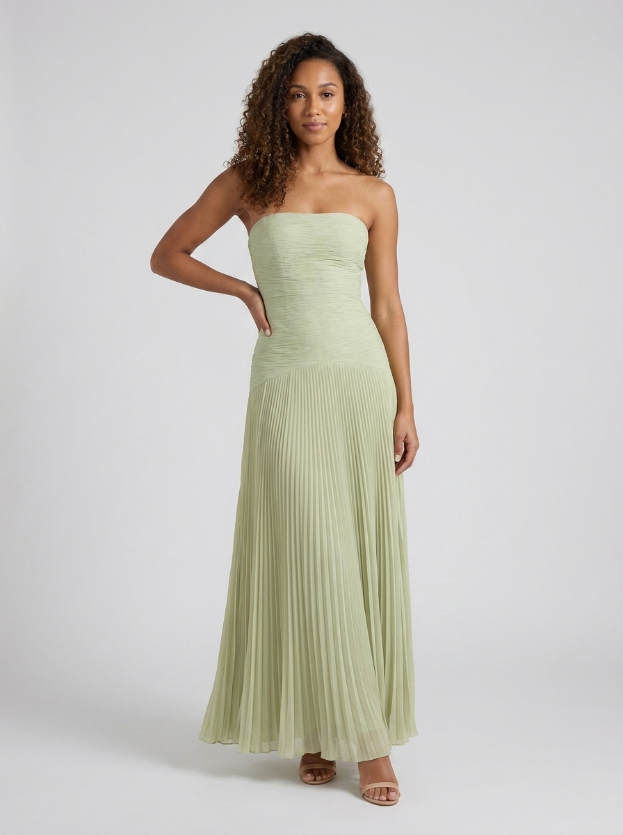 Honor Pleated Strapless Maxi Dress - Sage Green