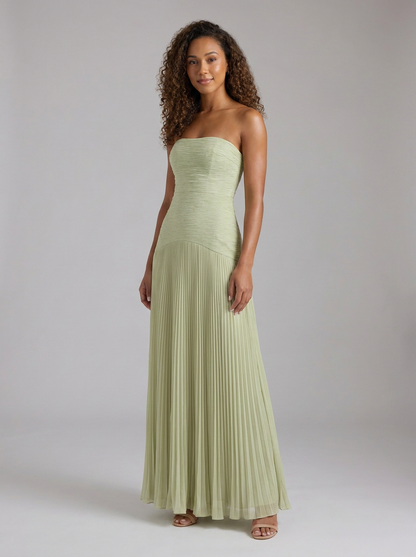 Honor Pleated Strapless Maxi Dress - Sage Green