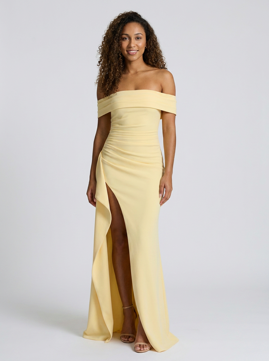 Isabella Ruched Off Maxi Dress - Lemon