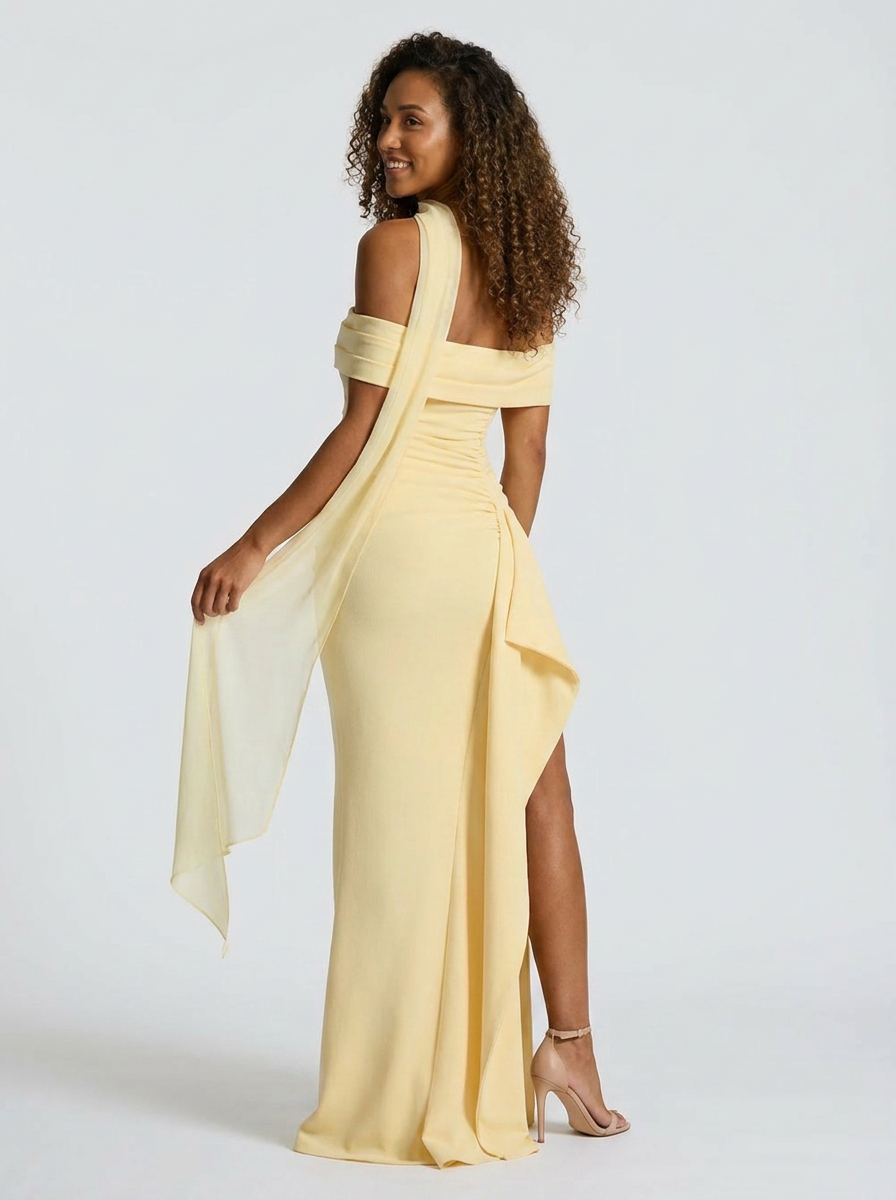 Isabella Ruched Off Maxi Dress - Lemon