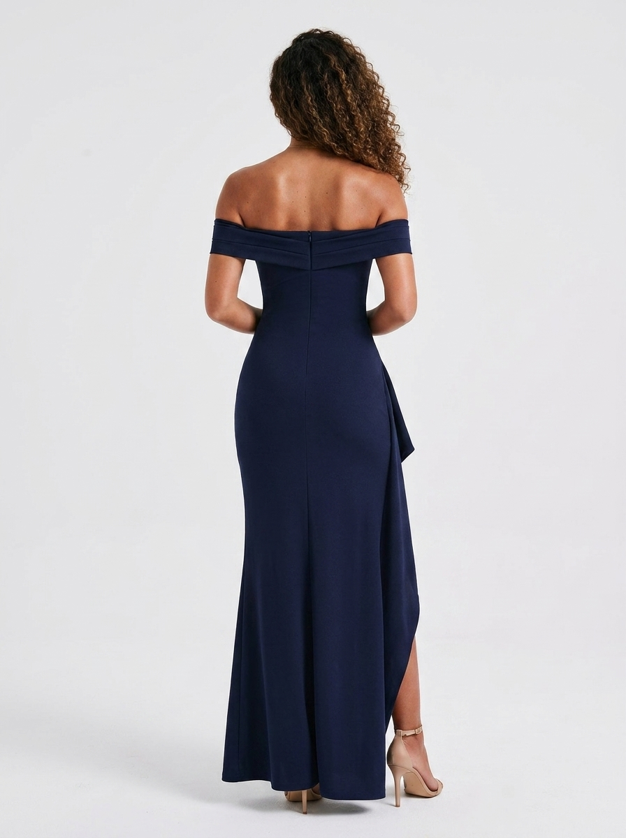 Isabella Ruched Off Maxi Dress - Navy