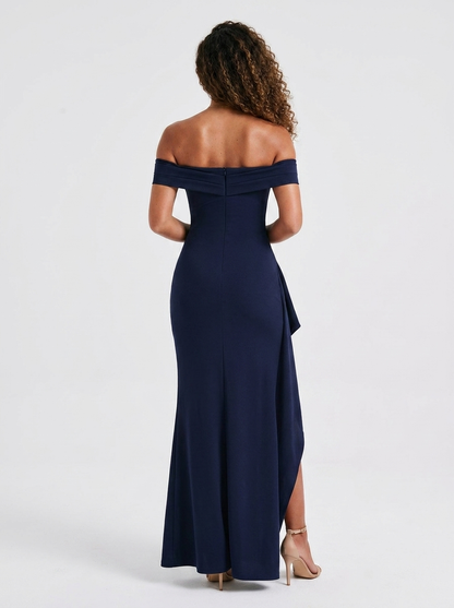 Isabella Ruched Off Maxi Dress - Navy
