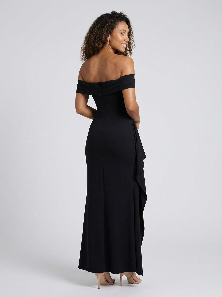 Isabella Ruched Off Maxi Dress - Black