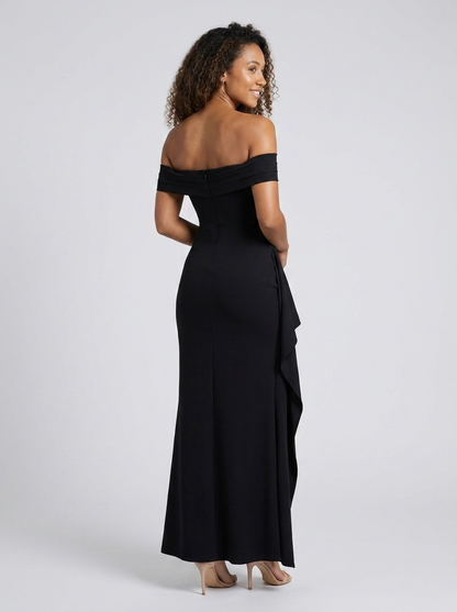 Isabella Ruched Off Maxi Dress - Black