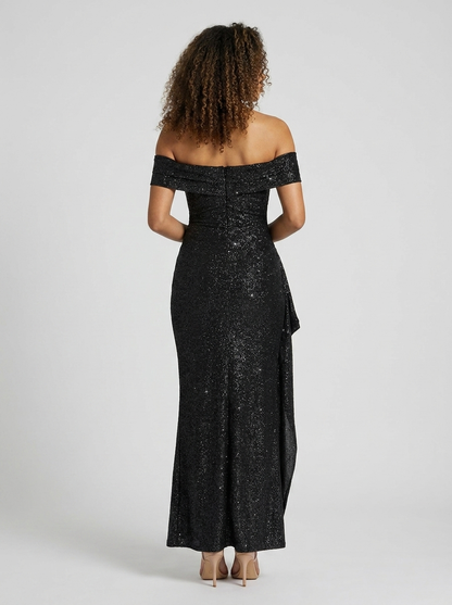 Isabella Ruched Off Maxi Dress - Black Sparkle