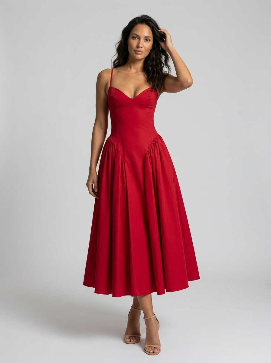 Farah Midi Dress - Red