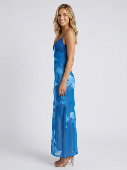 Gia Floral Bodycon Maxi Dress - Blue