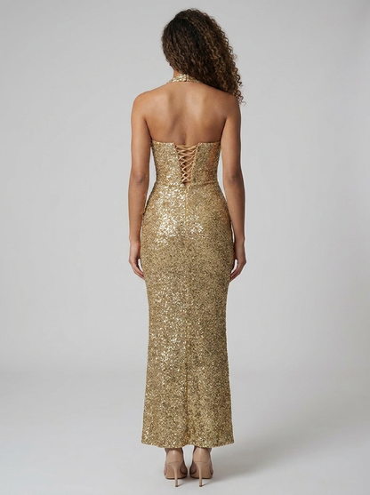 Pia Ruched Maxi Dress - Gold