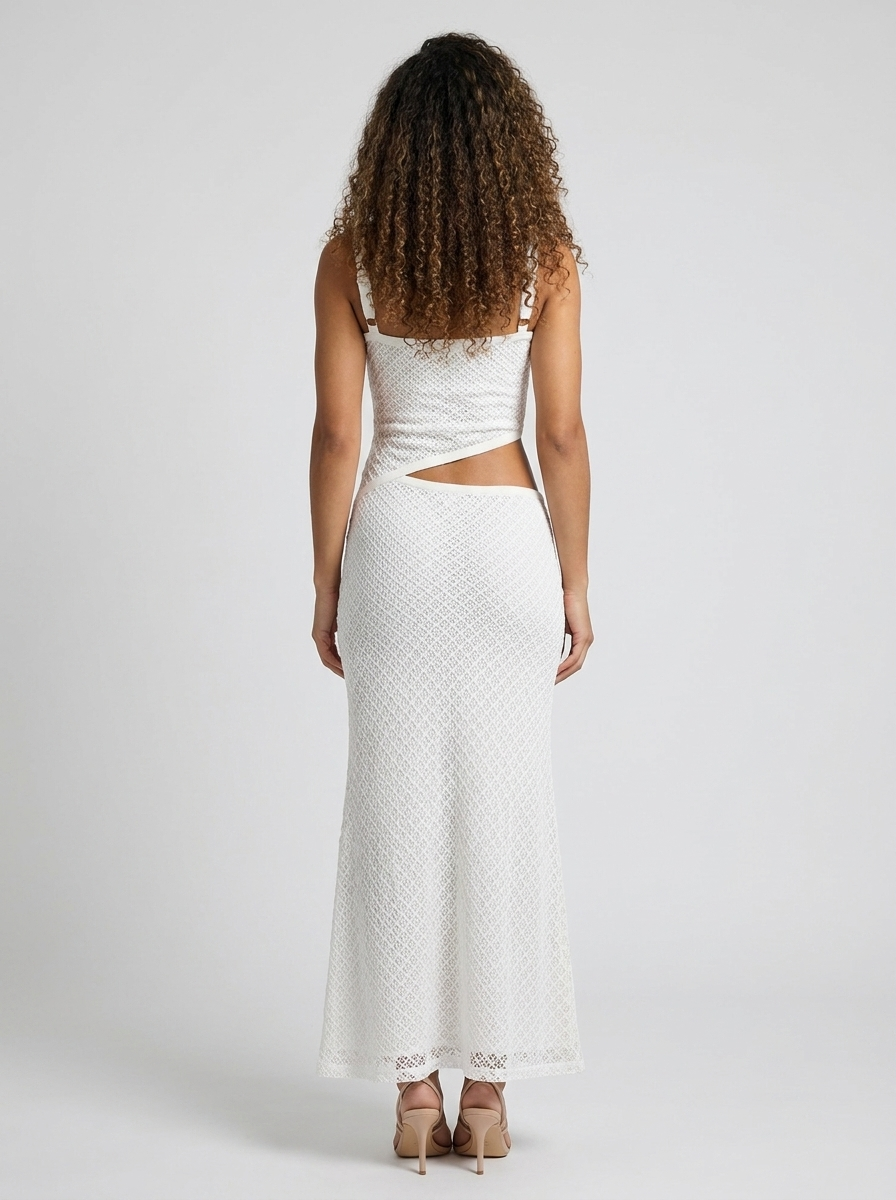 Tessa Bodycon V Maxi Dress - White Crochet