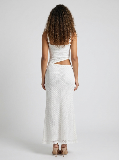 Tessa Bodycon V Maxi Dress - White Crochet