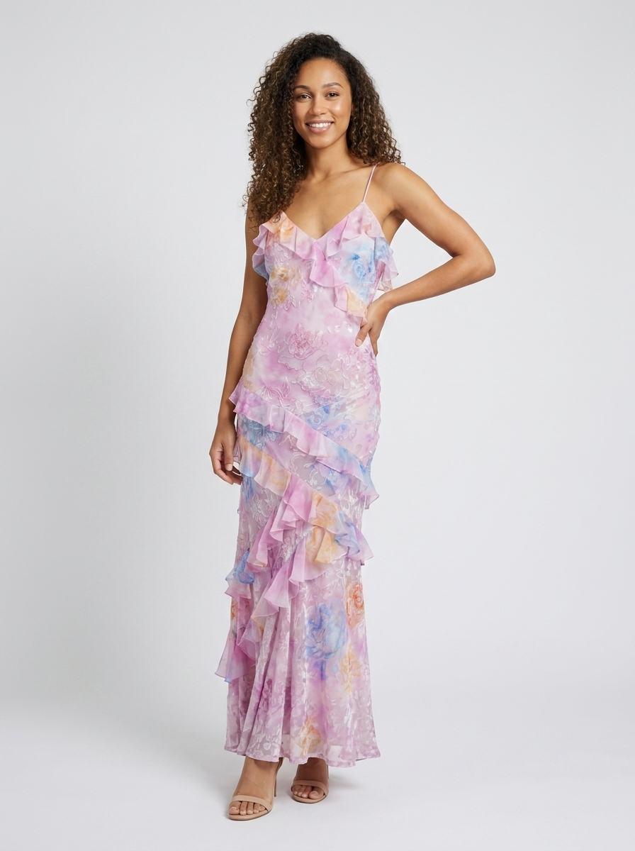 Jolene Floral Ruffle Maxi Dress - Pink
