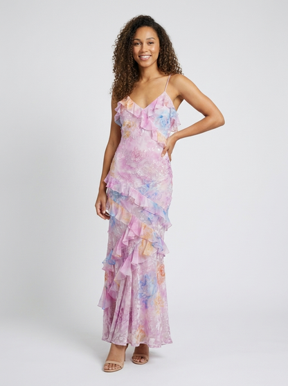 Jolene Floral Ruffle Maxi Dress - Pink