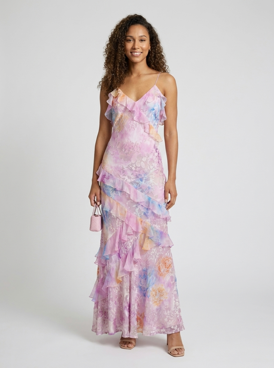 Jolene Floral Ruffle Maxi Dress - Pink