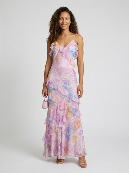 Jolene Floral Ruffle Maxi Dress - Pink