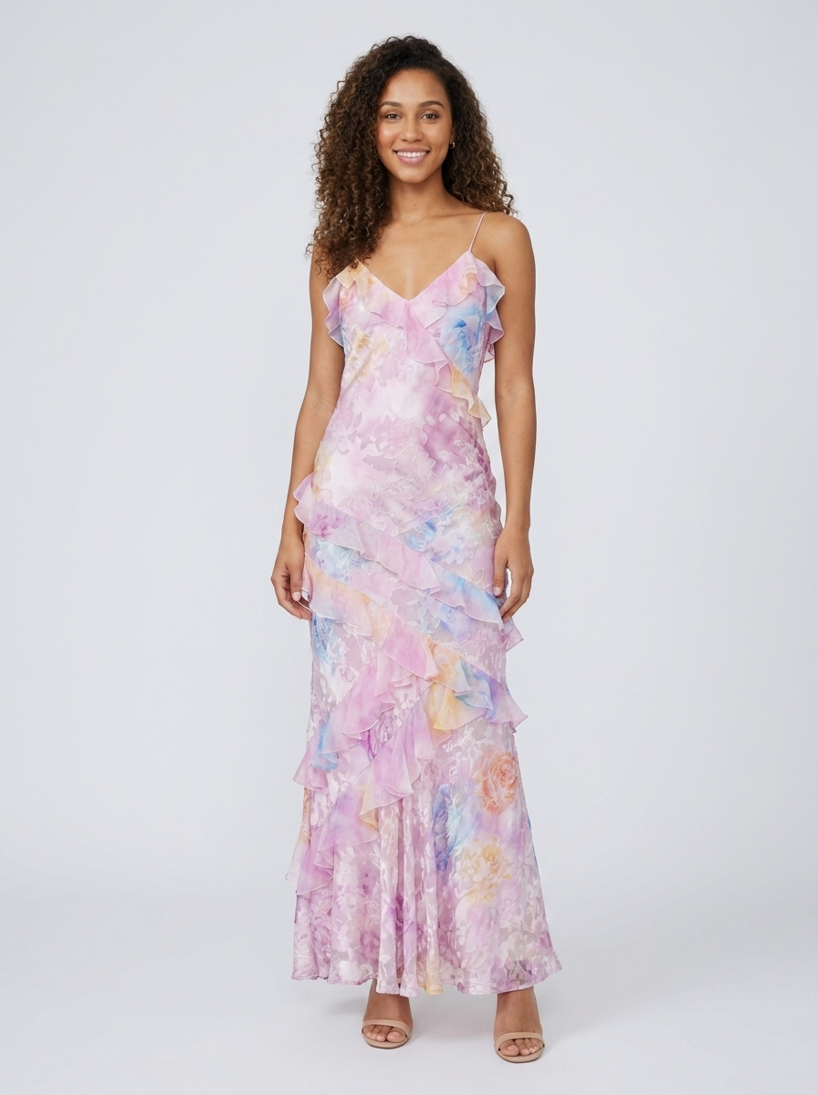Jolene Floral Ruffle Maxi Dress - Pink