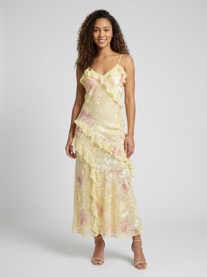 Jolene Floral Ruffle Maxi Dress - Yellow