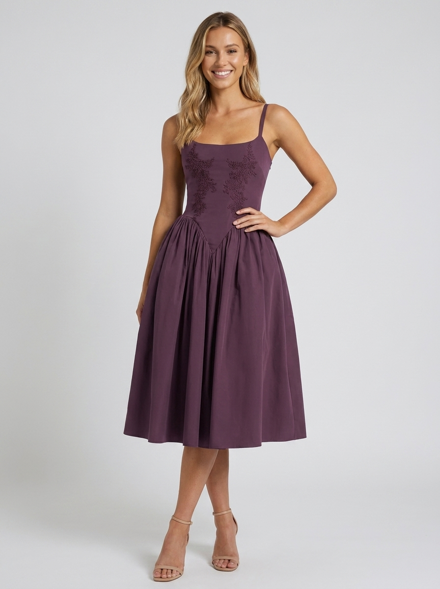 Orabel Floral Pleated Midi Dress - Purple