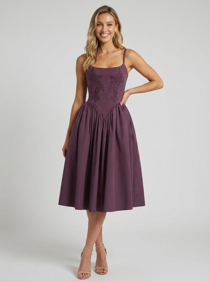 Orabel Floral Pleated Midi Dress - Purple