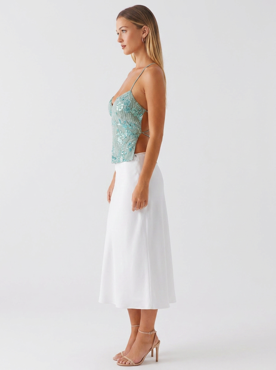 Priya Floral Plunge Top - Mint