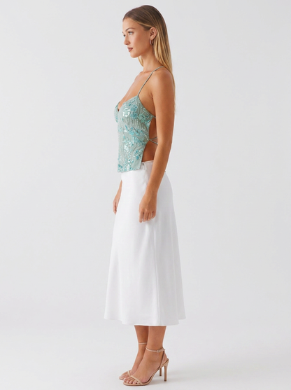 Priya Floral Plunge Top - Mint