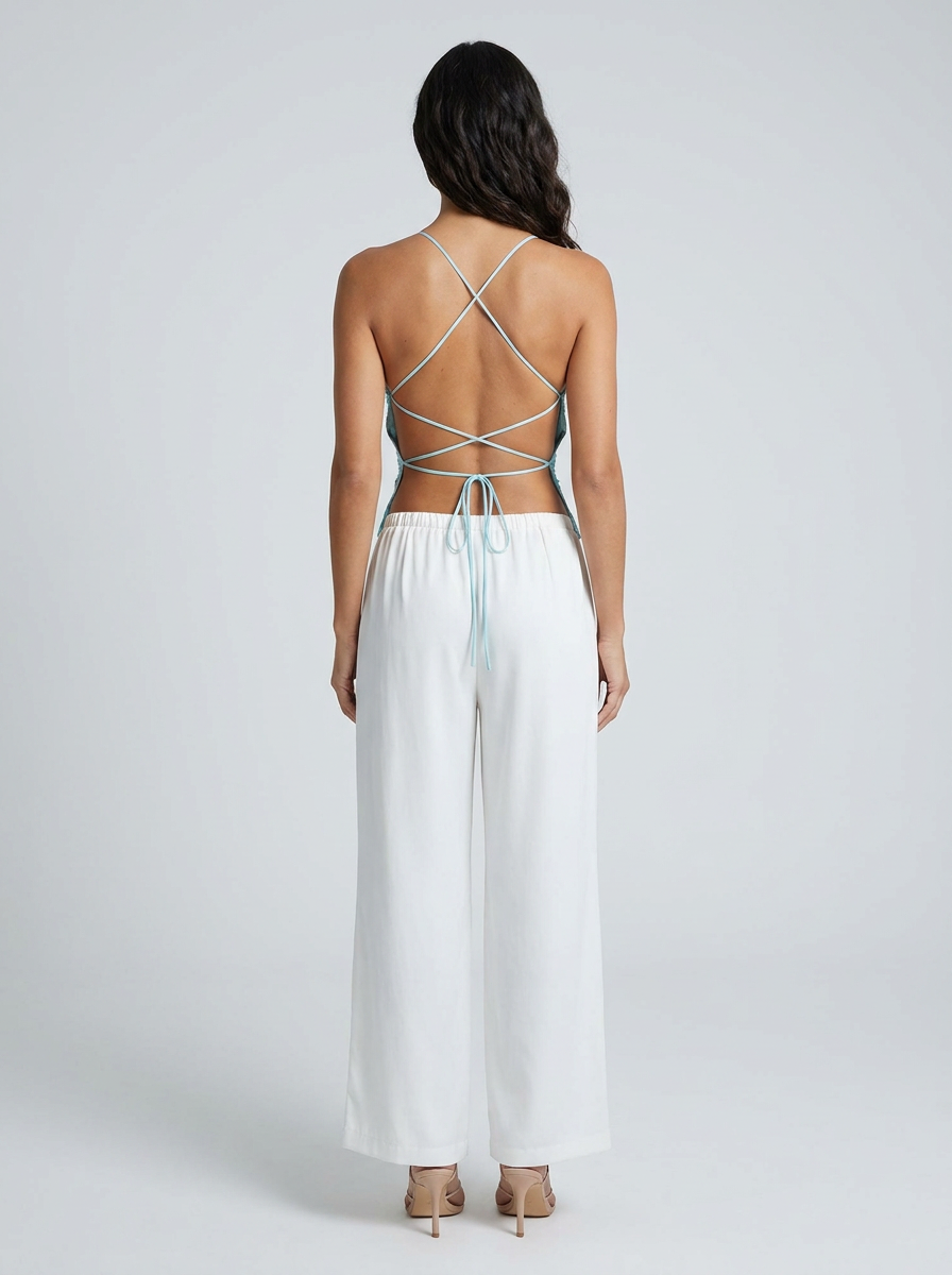Priya Floral Plunge Top - Blue