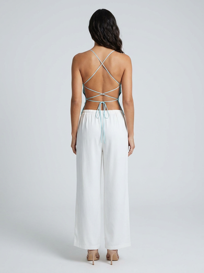 Priya Floral Plunge Top - Blue