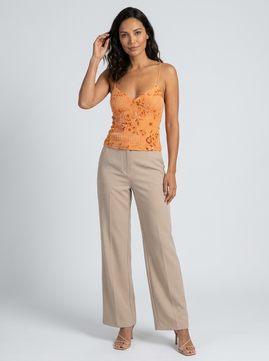 Priya Floral Plunge Top - Orange