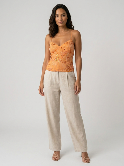Priya Floral Plunge Top - Orange