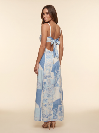 Romina Floral Corset Maxi Dress - Mediterranean Blue